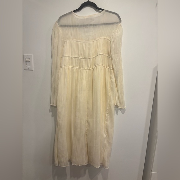 Oak + Fort Sheer Pleated BOHO Midi Dress in Ivory – Long Sleeve (Size M) - Picture 4 of 7